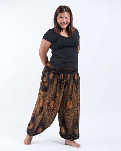 Plus Size Peacock Eye Women's Harem Pants in Brown