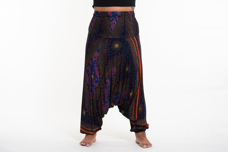 Plus Size Peacock Eyes 2-in-1 Jumpsuit Harem Pants in Navy