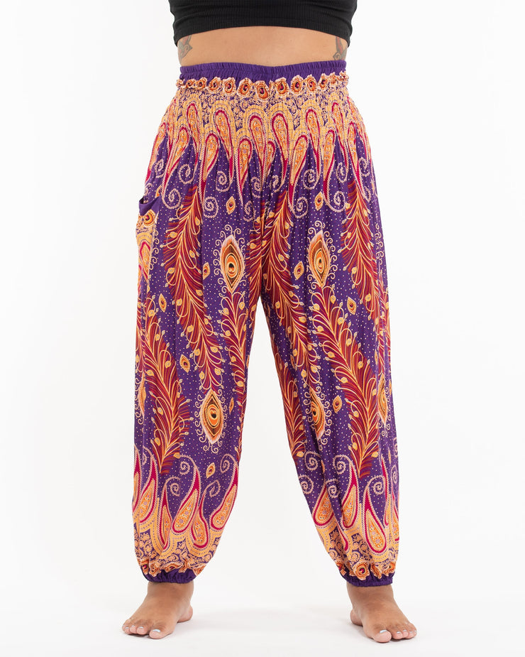 Plus Size Peacock Paisley Women's Harem Pants in Purple