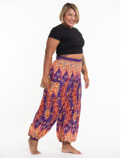 Plus Size Peacock Paisley Women's Harem Pants in Purple