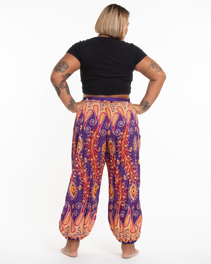 Plus Size Peacock Paisley Women's Harem Pants in Purple