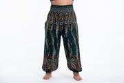 Plus Size Paisley Feathers Women's Harem Pants in Green