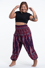 Plus Size Paisley Feathers Women's Harem Pants in Purple