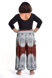 Plus Size Marble Mandalas Women's Harem Pants in Brown