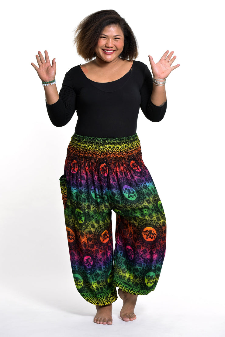 Plus Size Rainbow Elephant Women's Elephant Pants in Green