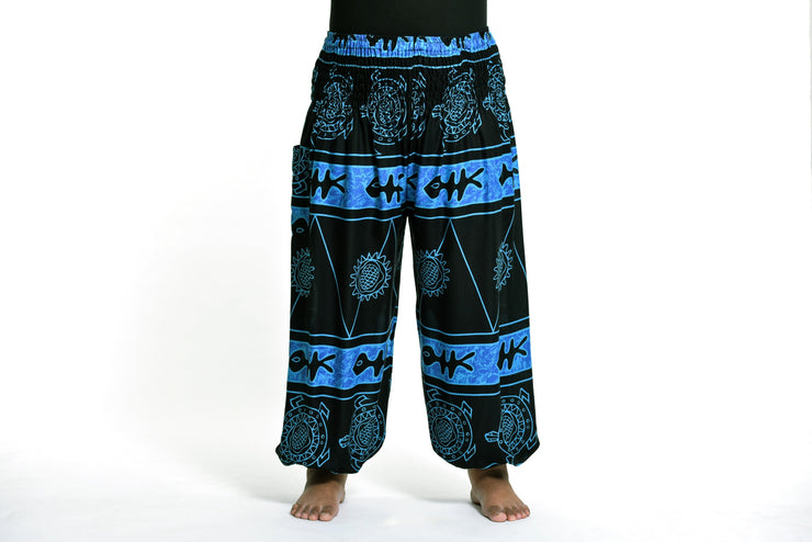 Plus Size Turtle Print Women's Harem Pants in Blue