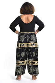 Plus Size Turtle Print Women's Harem Pants in Gold