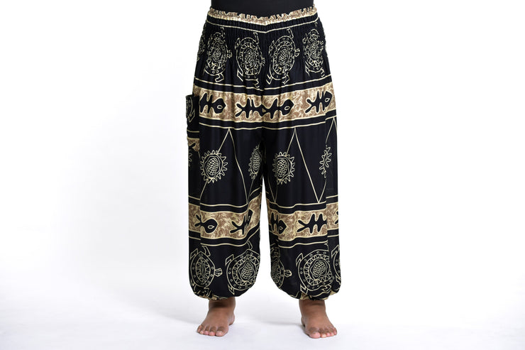 Plus Size Turtle Print Women's Harem Pants in Gold