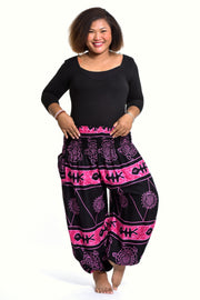 Plus Size Turtle Print Women's Harem Pants in Pink