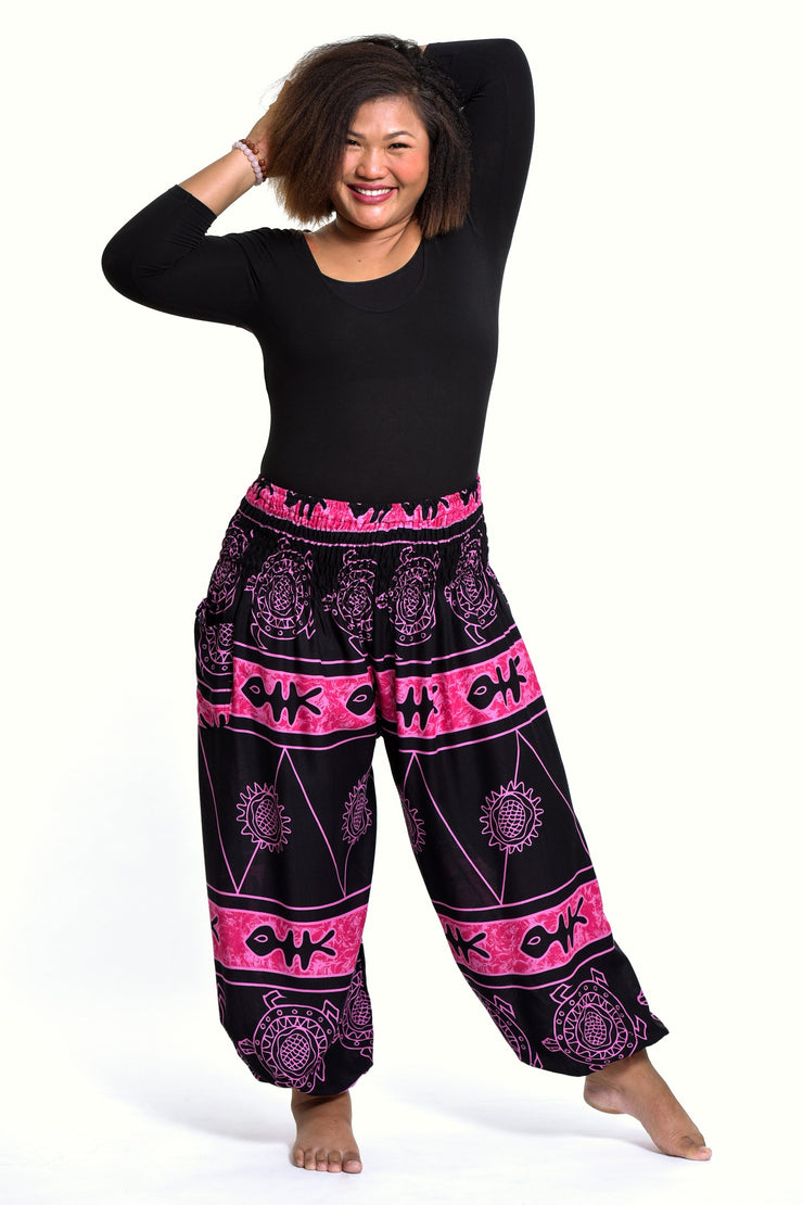 Plus Size Turtle Print Women's Harem Pants in Pink