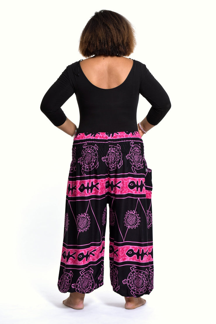 Plus Size Turtle Print Women's Harem Pants in Pink