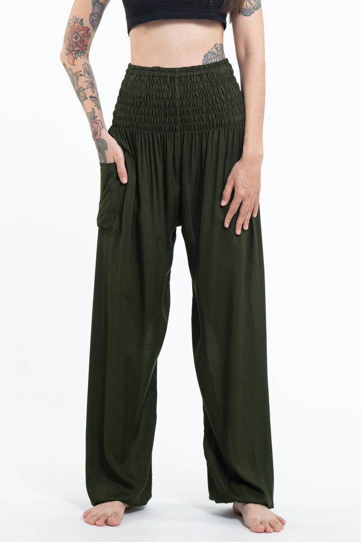 Solid Color Women's Tall Harem Pants in Dark Green