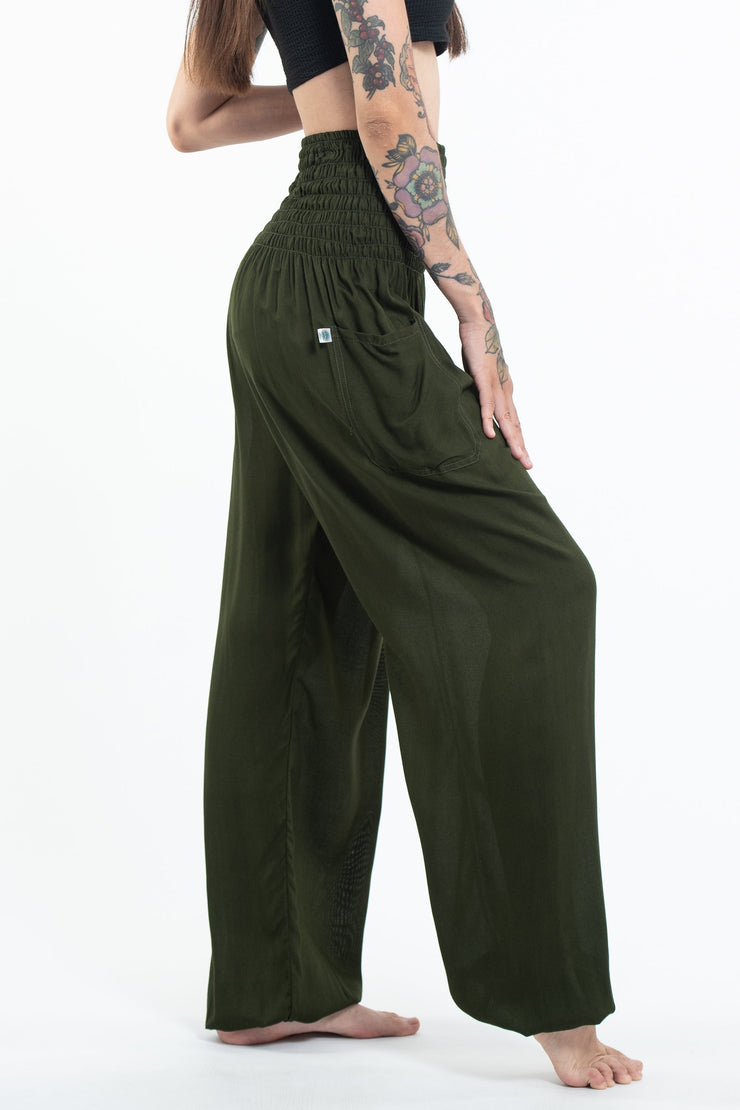 Solid Color Women's Tall Harem Pants in Dark Green