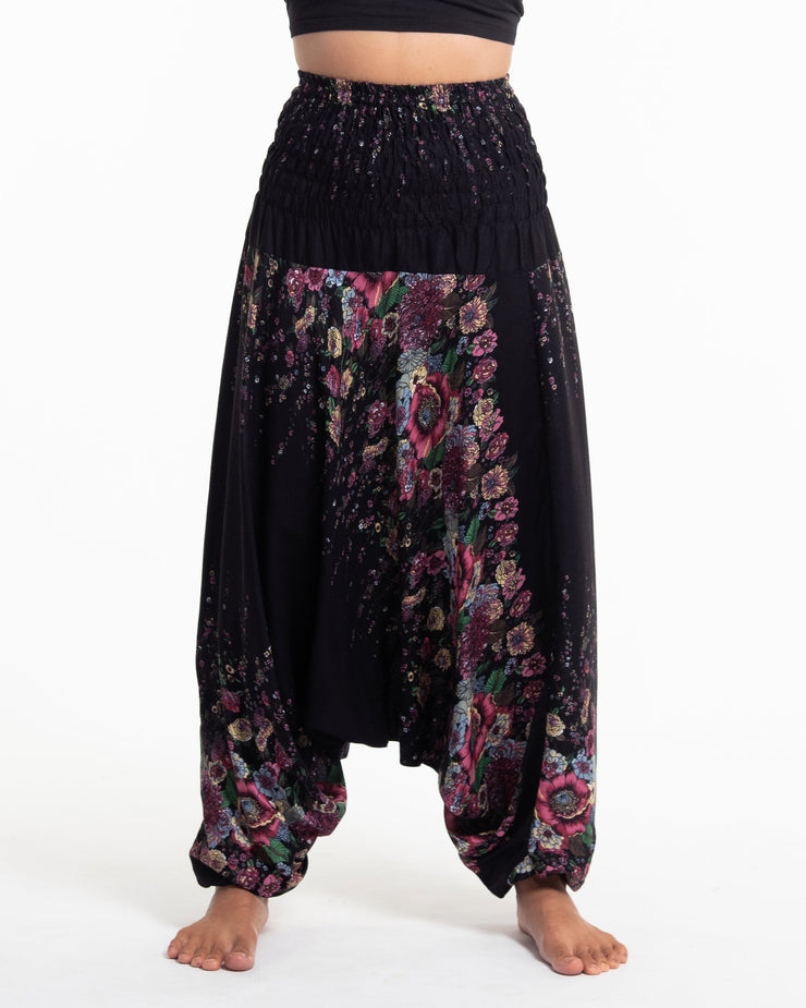 Floral 2-in-1 Jumpsuit Harem Pants in Black