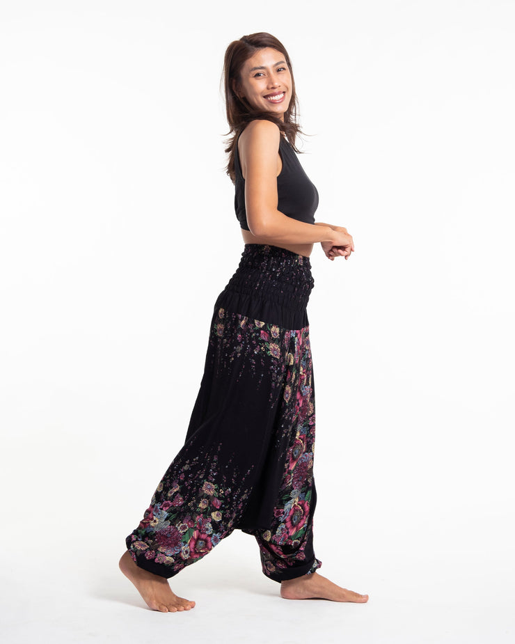 Floral 2-in-1 Jumpsuit Harem Pants in Black