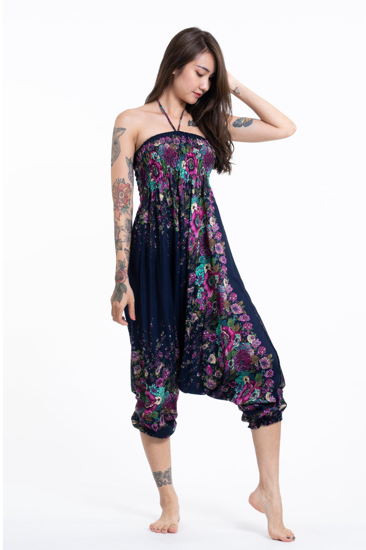 Floral 2-in-1 Jumpsuit Harem Pants in Blue