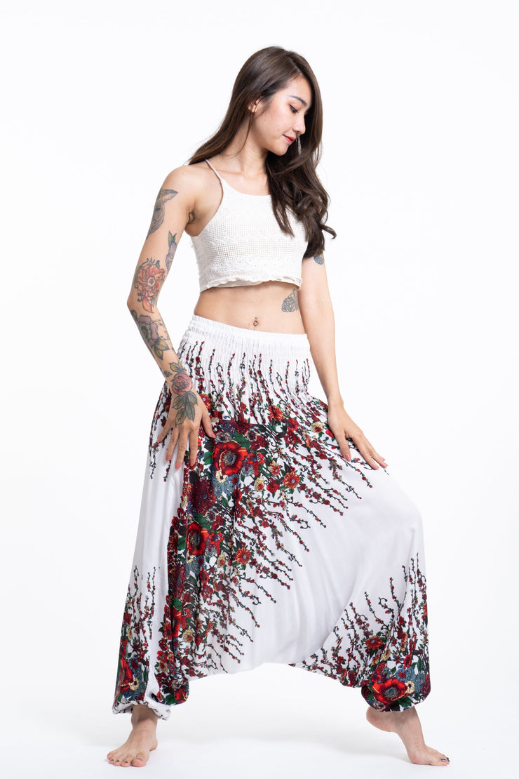 Floral 2-in-1 Jumpsuit Harem Pants in White