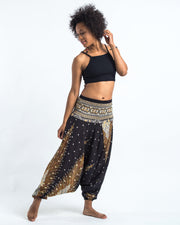 Peacock Feathers 2-in-1 Jumpsuit Harem Pants in Black