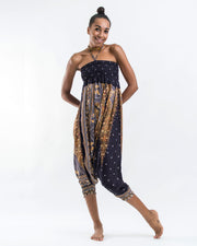 Peacock Feathers 2-in-1 Jumpsuit Harem Pants in Black