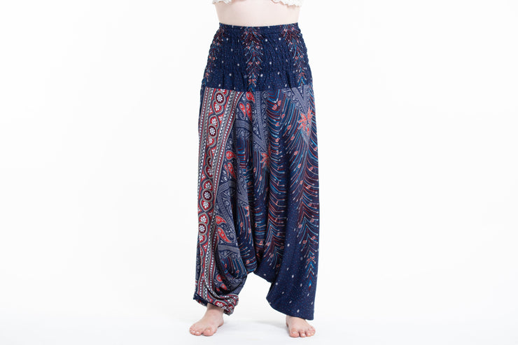 Peacock Feathers 2-in-1 Jumpsuit Harem Pants in Blue