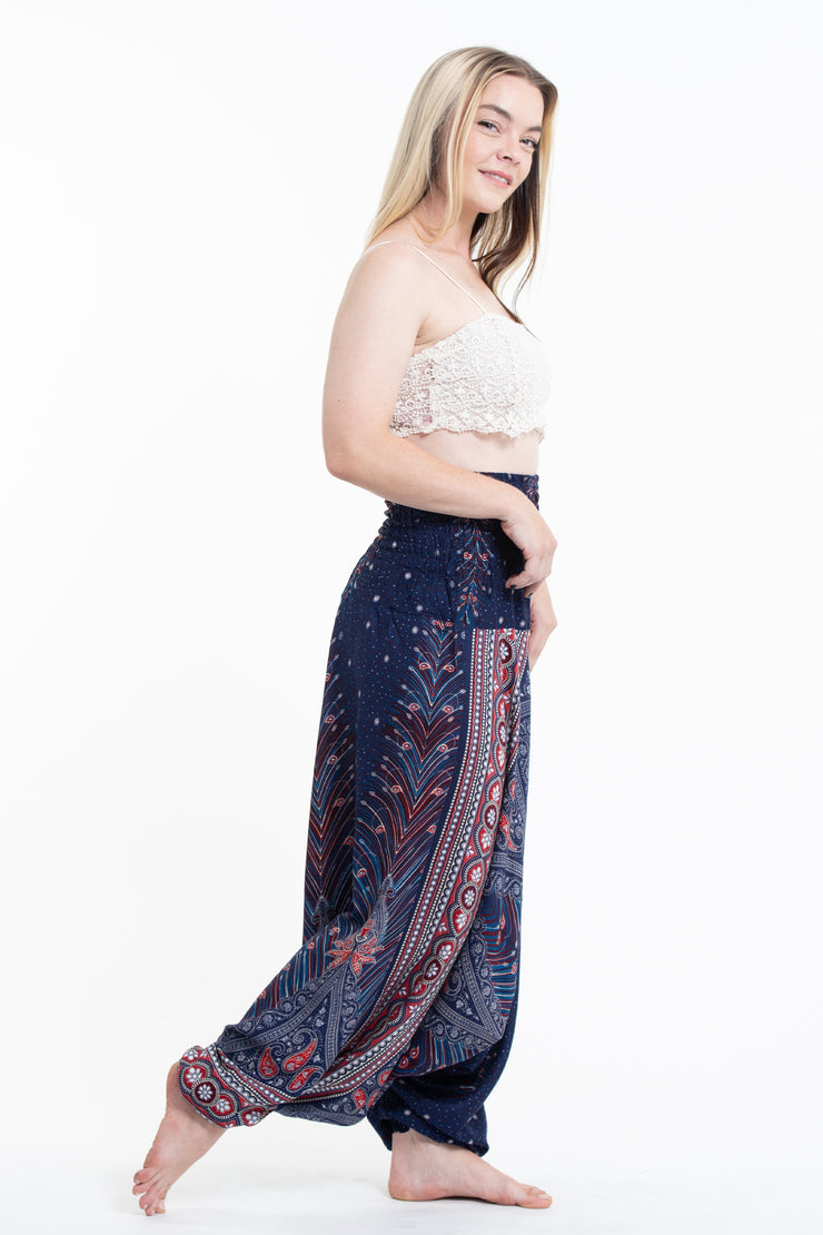 Peacock Feathers 2-in-1 Jumpsuit Harem Pants in Blue