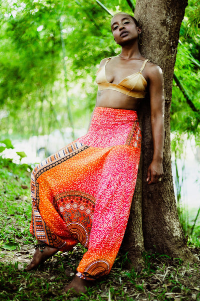 Tribal Chakras 2-in-1 Jumpsuit Harem Pants in Orange