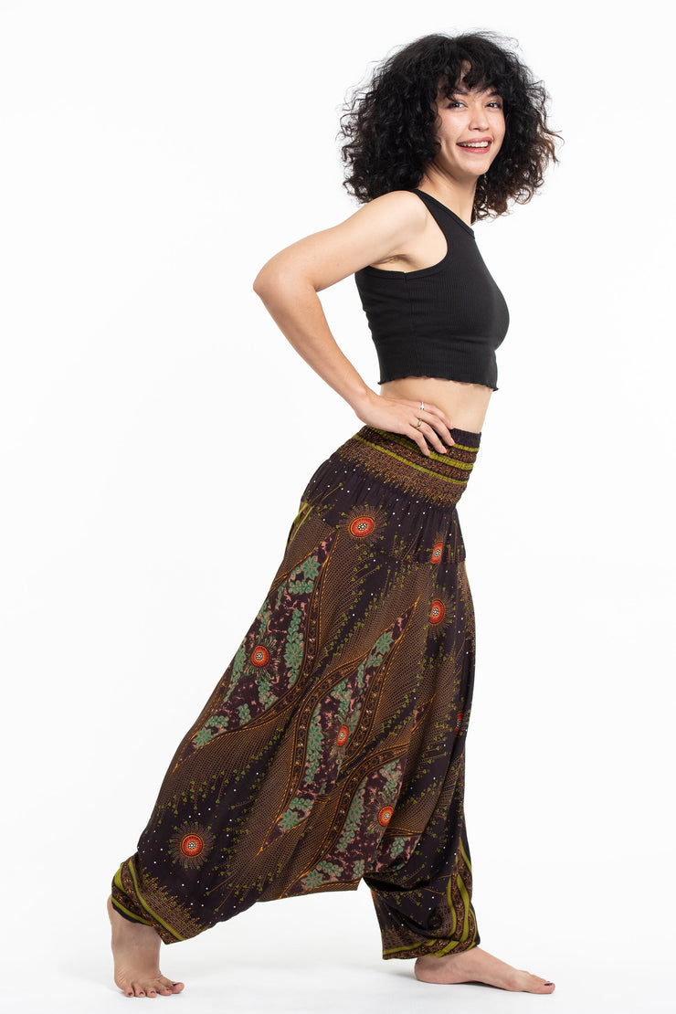 Peacock Eye 2-in-1 Jumpsuit Harem Pants in Brown