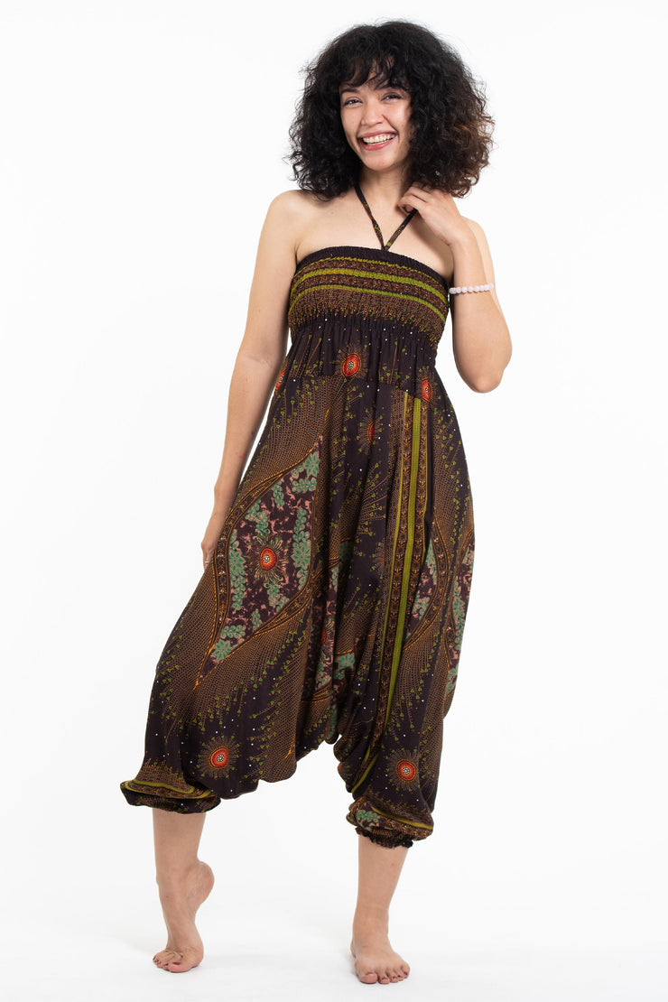 Peacock Eye 2-in-1 Jumpsuit Harem Pants in Brown