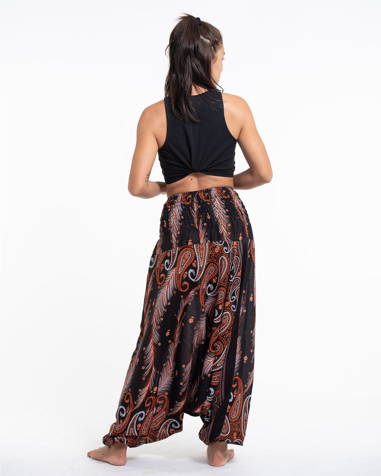 Paisley Feathers 2-in-1 Jumpsuit Harem Pants in Black