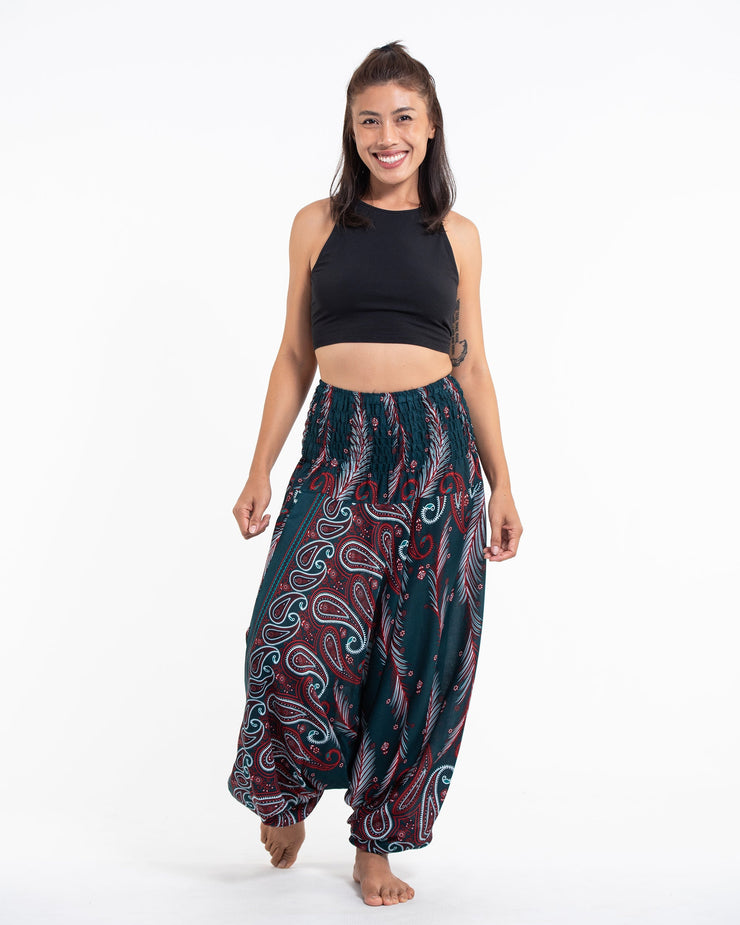 Paisley Feathers 2-in-1 Jumpsuit Harem Pants in Green