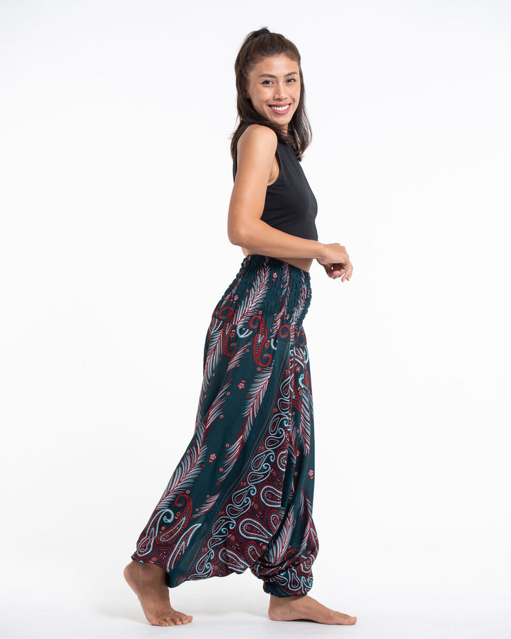 Paisley Feathers 2-in-1 Jumpsuit Harem Pants in Green