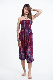 Paisley Feathers 2-in-1 Jumpsuit Harem Pants in Red