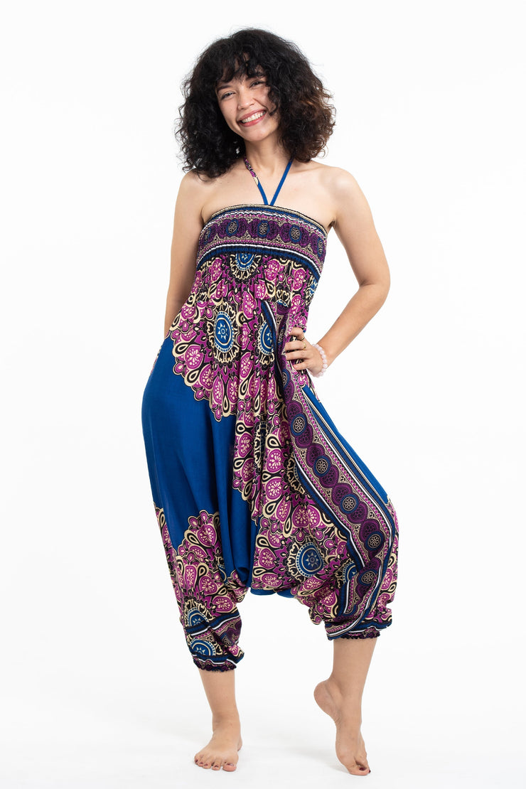 Peony Mandalas 2-in-1 Jumpsuit Harem Pants in Blue