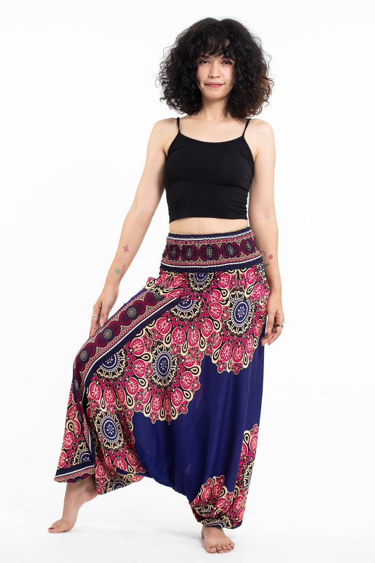 Peony Mandalas 2-in-1 Jumpsuit Harem Pants in Indigo