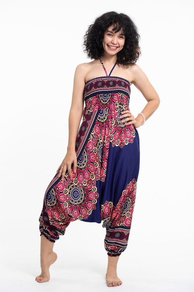 Peony Mandalas 2-in-1 Jumpsuit Harem Pants in Indigo