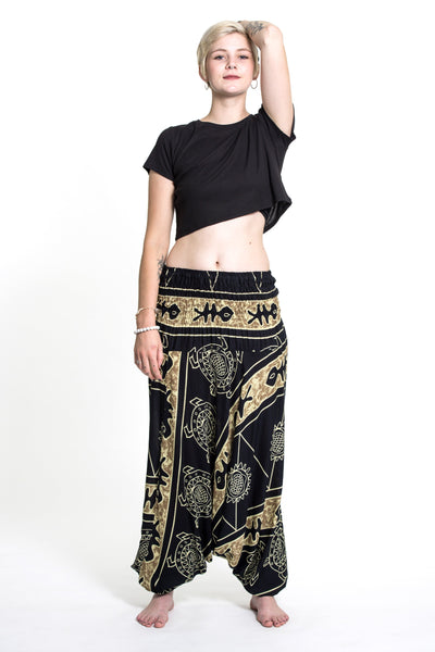 Turtle Print 2-in-1 Jumpsuit Harem Pants in Gold