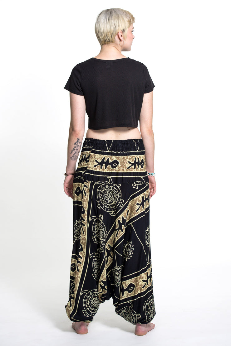 Turtle Print 2-in-1 Jumpsuit Harem Pants in Gold