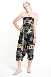 Turtle Print 2-in-1 Jumpsuit Harem Pants in Gold