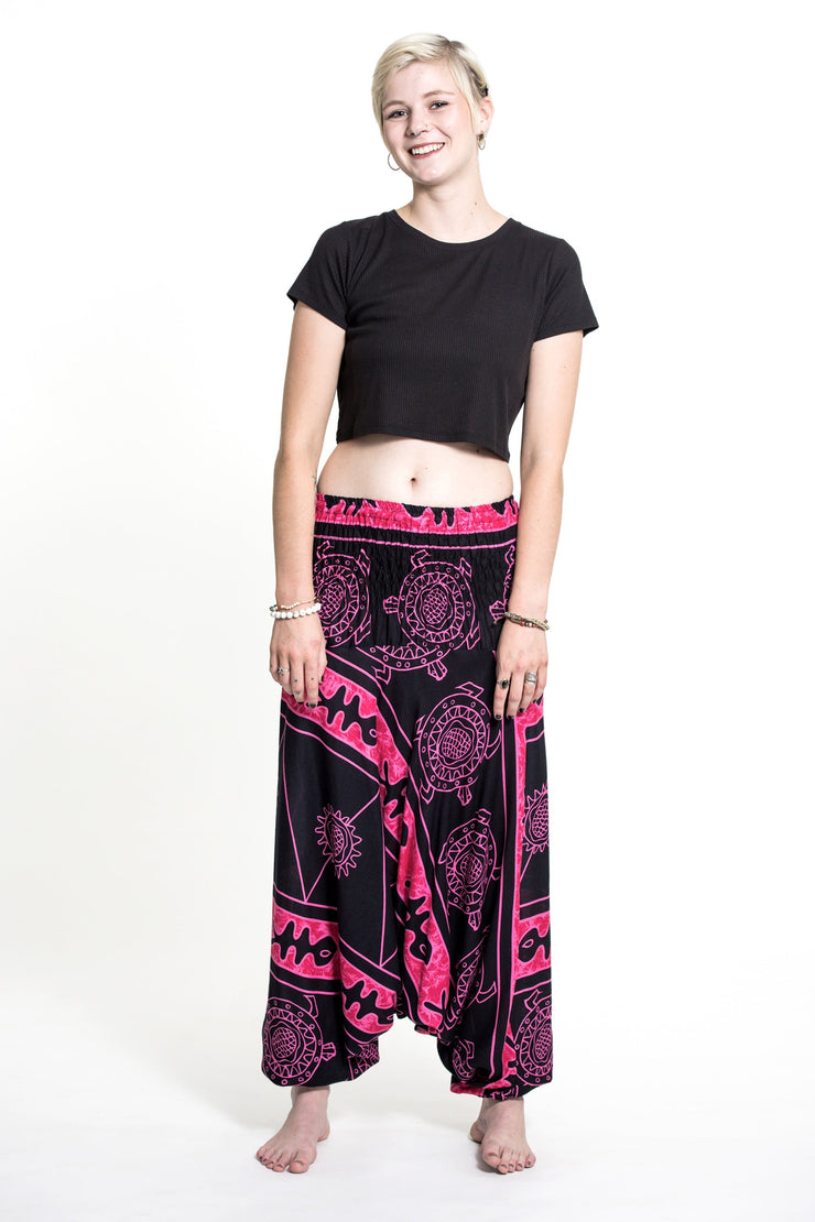 Turtle Print 2-in-1 Jumpsuit Harem Pants in Pink