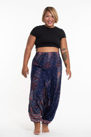 Plus Size Peacock Feathers 2-in-1 Jumpsuit Harem Pants in Blue