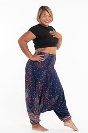 Plus Size Peacock Feathers 2-in-1 Jumpsuit Harem Pants in Blue