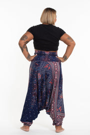 Plus Size Peacock Feathers 2-in-1 Jumpsuit Harem Pants in Blue