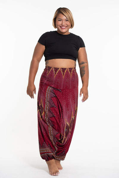 Plus Size Diamond Peacock 2-in-1 Jumpsuit Harem Pants in Red