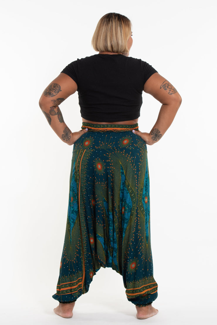 Plus Size Peacock Eyes 2-in-1 Jumpsuit Harem Pants in Turquoise