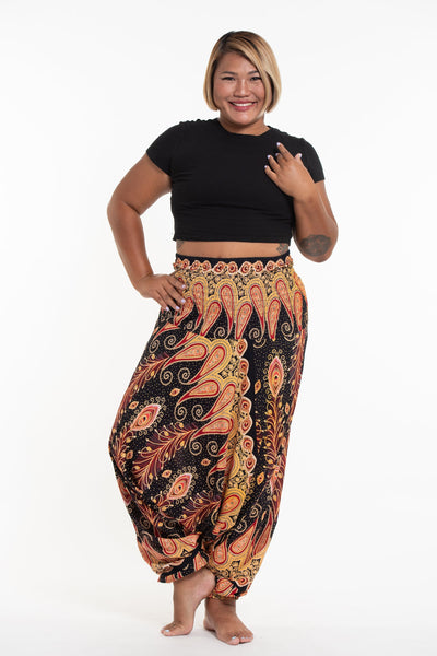 Plus Size Peacock Paisley 2-in-1 Jumpsuit Harem Pants in Black