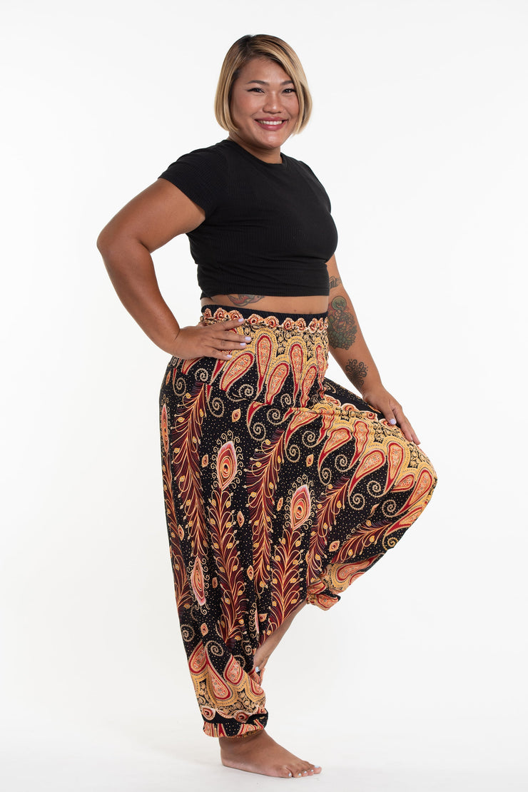 Plus Size Peacock Paisley 2-in-1 Jumpsuit Harem Pants in Black