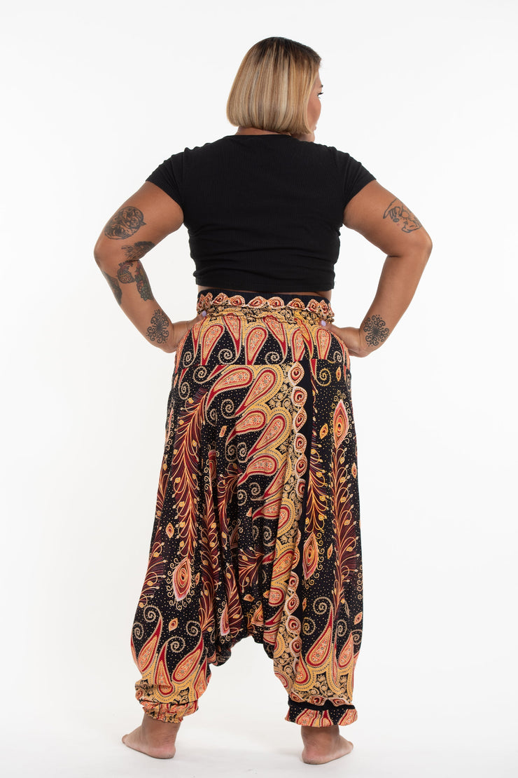 Plus Size Peacock Paisley 2-in-1 Jumpsuit Harem Pants in Black