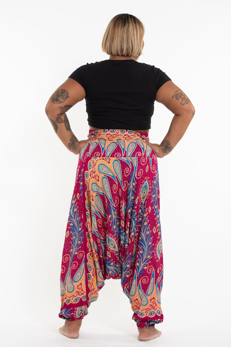 Plus Size Peacock Paisley 2-in-1 Jumpsuit Harem Pants in Pink