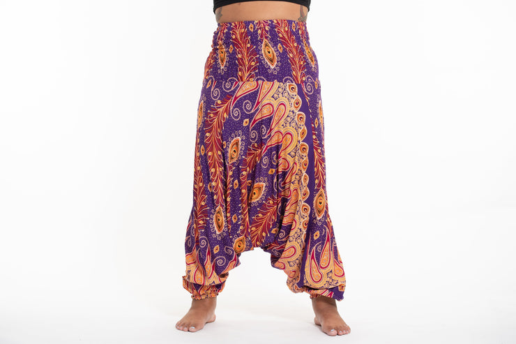 Plus Size Peacock Paisley 2-in-1 Jumpsuit Harem Pants in Purple