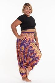 Plus Size Peacock Paisley 2-in-1 Jumpsuit Harem Pants in Purple